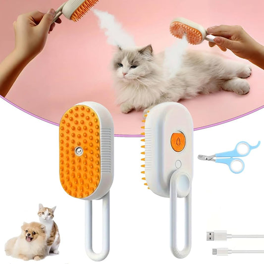 Pet Grooming Comb with Electric Spray – Soft Silicone Brush for Cats and Dogs, Includes Water Steam and Hair Remover